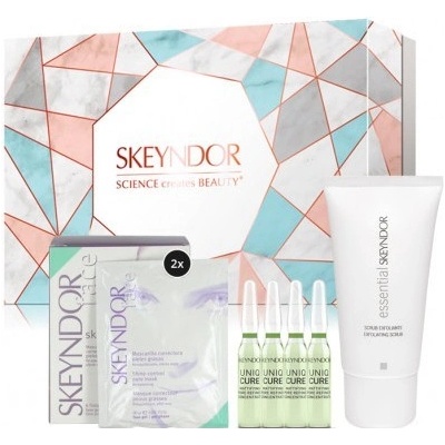 Skeyndor Essential mastná pleť koncentrát pro zmenšení pórů 4 x 2 ml + matující maska 2 ks + pleťový peeling 50 ml darčeková sada