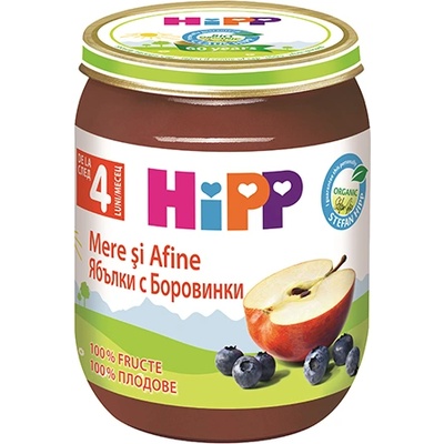 HiPP Био Пюре HiPP Ябълки с боровинки 125 гр. - 4+ месеца
