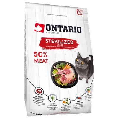 ONTARIO STERILISED LAMB Adult cat food - суха храна за кастрирани котки, с агнешко месо 0, 4 кг, Чехия 213-10793