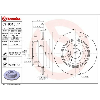 BREMBO brzdový kotúč 09.B313.11, súprava 2 ks