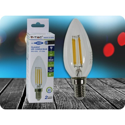 V-tac E14 LED RETRO Filament žárovka 4W, svíčka Neutrální bílá