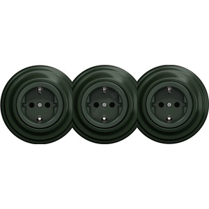 Kliklap - Тройна ретро розетка за дома с рамка SCHUKO 230 V, зелена (KA0063B)