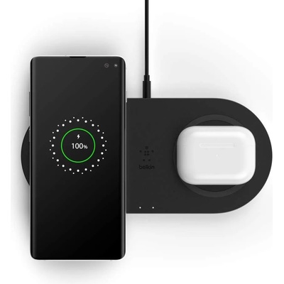 Belkin Boost Charge Dual Wireless Charging Pads - двойна поставка (пад) за безжично зареждане за Apple, Samsung, LG, Sony и други QI съвместими устройства (черен)