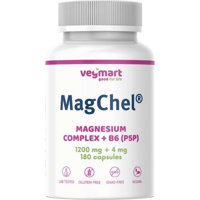 Vegmart MagChel Complex 20% + Vitamín B6 P5P 180 kapslí