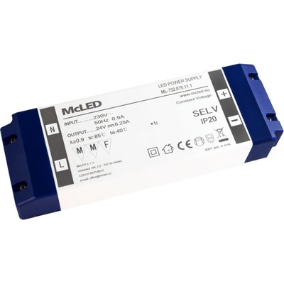 Napájecí zdroj 150W, DC24V/6,25A, IP20, plastové provedení se svorkovnicí
