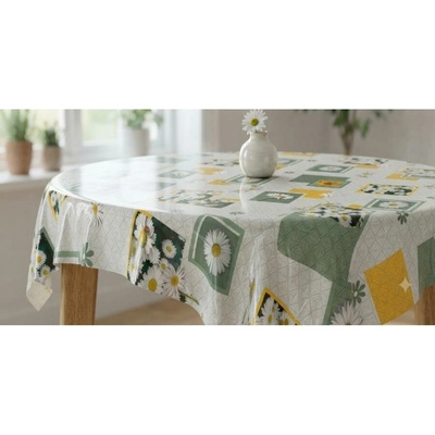 Obrus PVC MIS589, metráž, 20 m x 140 cm, margarétky a slnečnice vo štvorcoch, IMPOL TRADE