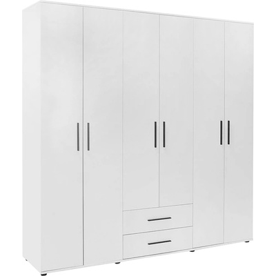 TopMebel Шкаф с 6 врати Bianco от меламин в бял цвят 206x52x213см
