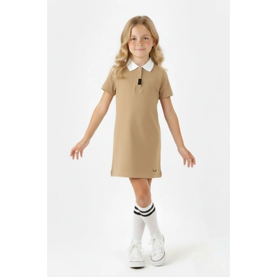 Dievčenské Polo šaty Elegant dlhý rukáv cappuccino