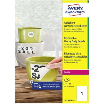 Avery-Zweckform L4775REV-20 210 x 297 mm fólia biela 20 ks premiestniteľné Fóliové etikety; L4775REV-20