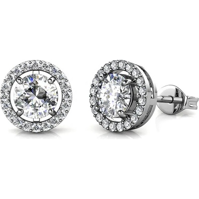 Royal Fashion stříbrné pozlacené náušnice s drahokamem moissanitem ME007