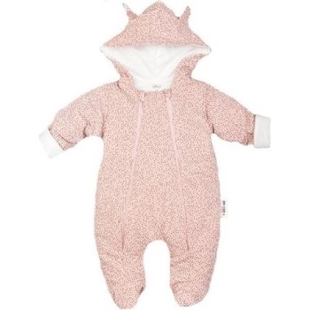 Baby Nellys Kombinézka s dvojitým zap s kapucňou a uškami Bodky ružová