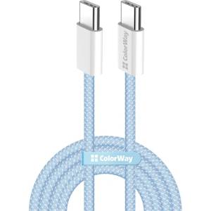 ColorWay Кабел Type-C CW-CBPDCC061-BL, памучна оплетка, PD Fast Charging 60W, 3.0A 1M син (CW-CBPDCC061-BL)