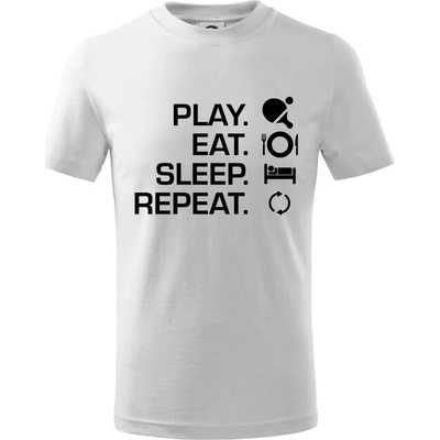 Stolný tenis eat sleep tričko detské biela