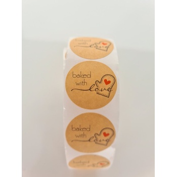 Image 1 of Самозалепващи етикети на ролка с надпис " baked with love"