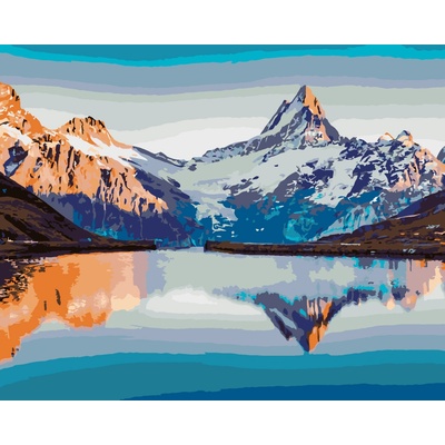 ZUTY Malování podle čísel FANTASTICKÉ PANORAMA JEZERA BACHALPSEE VE ŠVÝCARSKU Rozměr 80 x 100 cm Rámování vypnuté plátno na rám