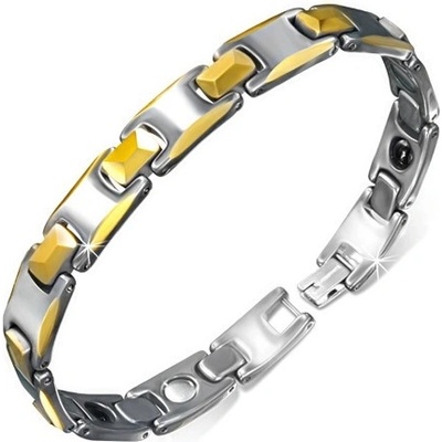 Šperky eshop wolframový magnetický články se zlatými zkosenými okraji V03.10