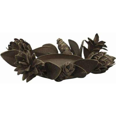 Chic Antique Kovový svícen Cones/Leaves, hnědá barva, kov