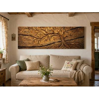 Obraz na plátně - Strom života Zemská energie, dřevo FeelHappy.cz Vyberte rozměr obrazu (šířka x výška): 120 x 40 cm