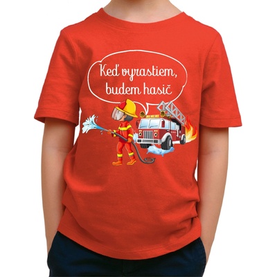 Fajntričko Kids detské tričko Keď vyrastiem, budem hasič červená