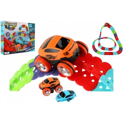 Teddies Autodráha barevná pružná auto na baterie se světlem