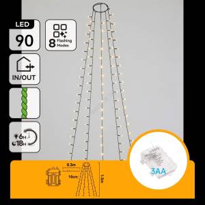 Aigostar - LED външна коледна гирлянда 90xLED/8 функции 3xAA 1, 5m IP44 топла бяла (AI2433)