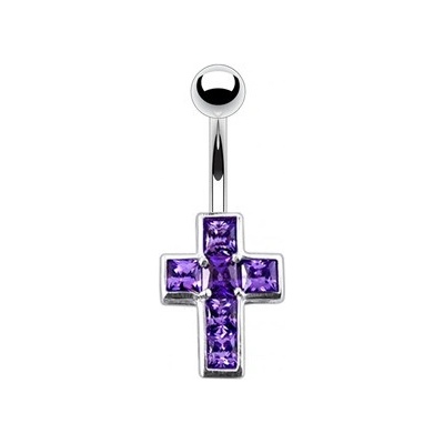 Šperky4U stříbrný piercing do pupíku křížek BP01015-A