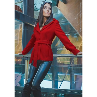 Radek's Collection Късо зимно палто с колан в червен цвят 12101-600