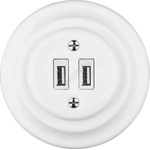Bohemia Design - Порцеланова ретро USB розетка с рамка 2x USB-A бяла (BF0023)