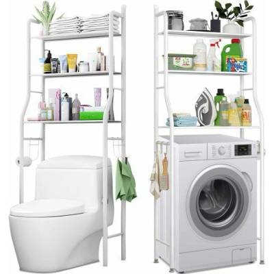 Retoo Метален стелаж за баня - Бял (RET-O1009)