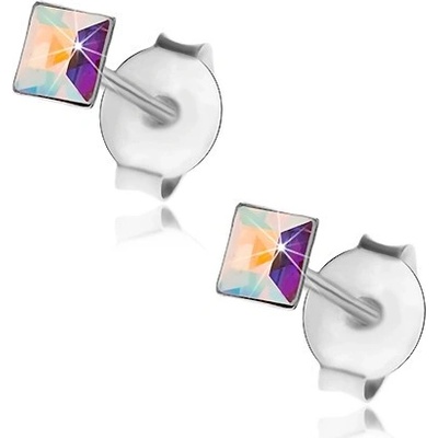 Šperky Eshop stříbrné náušnice duhový Swarovského krystalek čtverec I39.16