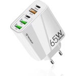 Techsuit - Премиум зарядно за стена PentaXPower (CHC2) - 3x USB QC 3.0, 2x Type-C PD 20W, 65W, GaN, бързо зареждане - бяло