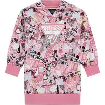 Guess Спортна цветна рокля с качулка и джобове за мини момиче със сребристо лого Guess