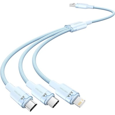 Vention CTPLG USB 2.0 A Male to 3-in-1 USB-C & Lightning & Micro-B Male 3A, 1,5m, modrý