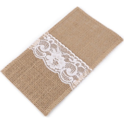 Prima-obchod Jutová kapsa na příbory s krajkou 11x20 cm, barva 4 (13) režná přírodní