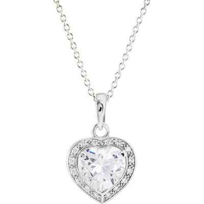 Gemmax Řetízek s přívěskem srdíčko z bílého zlata s bílým kamenem GLSWB-19091-39271