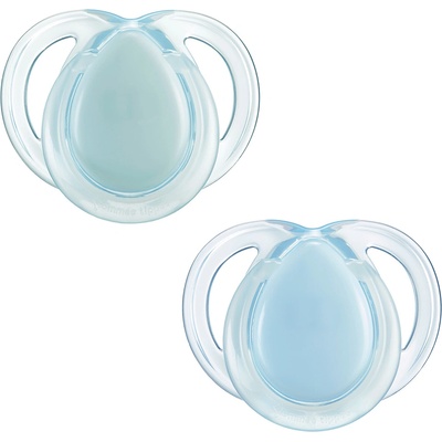 Tommee Tippee Ортодонтични залъгалки Tommee Tippee - Night Time със светеща в тъмното дръжка, Сини с кутия за стерилизиране, 0-6 m, 2 броя (TT.0271)