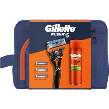 Gillette Fusion 5 - Самобръсначка + 2 резервни ножчета + Гел за бръснене 200 мл + Чантичка за пътуване