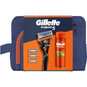 Gillette Fusion 5 - Самобръсначка + 2 резервни ножчета + Гел за бръснене 200 мл + Чантичка за пътуване