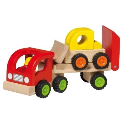 Goki - Детска дървена играчка - Камион с ремарке и булдозер (55963)