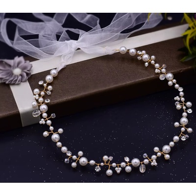 Naishide Jewelry Elegantní ručně vyrobený zlatý opasek s krystaly a perličkami