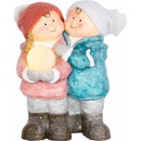 MagicHome Postavička Chlapček a dievčatko so snehovou guľou 1 LED keramika 27,5x23x40 cm