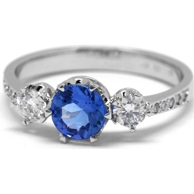 Klenoty Budín Ručně vyrobený prsten z bílého zlata s diamanty a tanzanitem J 29010 17