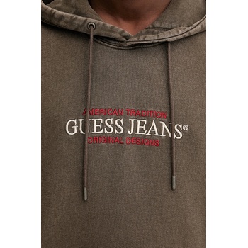 Guess Jeans Памучен суичър Guess Jeans мъжки в кафяво с качулка с апликация M5BQ33 KCPR1 (M5BQ33.KCPR1)