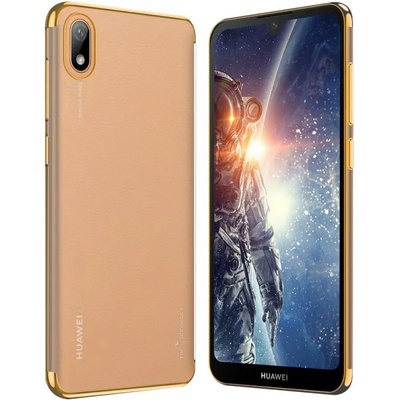 Huawei Силиконов прозрачен кейс New Electro за Huawei Y5 2019, Златна гланцирана рамка, Прозрачен (6110)
