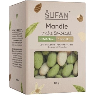 Šufan Mandle v Bílé Čokoládě s Matchou a Vanilkou 170 g