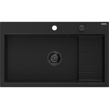 Mexen Omar гранитна кухненска мивка с 1 корито 800 x 480 mm, черна, черен сифон - 6520801005-77-B (6520801005-77-B)