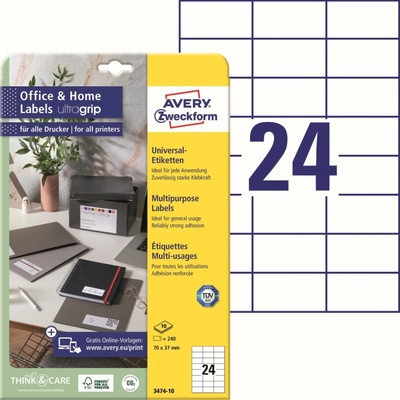 Avery Zweckform 3474-10 Samolepící etikety 70x37mm 240 ks bílá