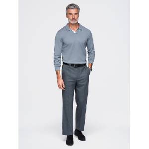 Ombre Clothing Мъжко плетено поло с дълъг ръкав и контрастна подсечка на деколтето - сивo V5 OM-POLS-0138 Ombre Clothing Ombre Clothing | Mnogotsveten | МЪЖЕ | S