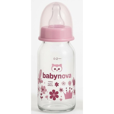 Baby Nova kojenecká skleněná láhev se standardním hrdlem růžová 120 ml