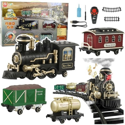 Lean Toys 28095 Elektrická vláčkodráha RC Classical Train světla zvuky dým 24 dílů